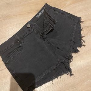 Blank NYC Wedged Washed Black Distressed Denim Shorts